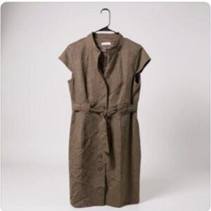 Calvin Klein Gray Sleeveless Belted Button-Front Midi Dress with Waist Tie